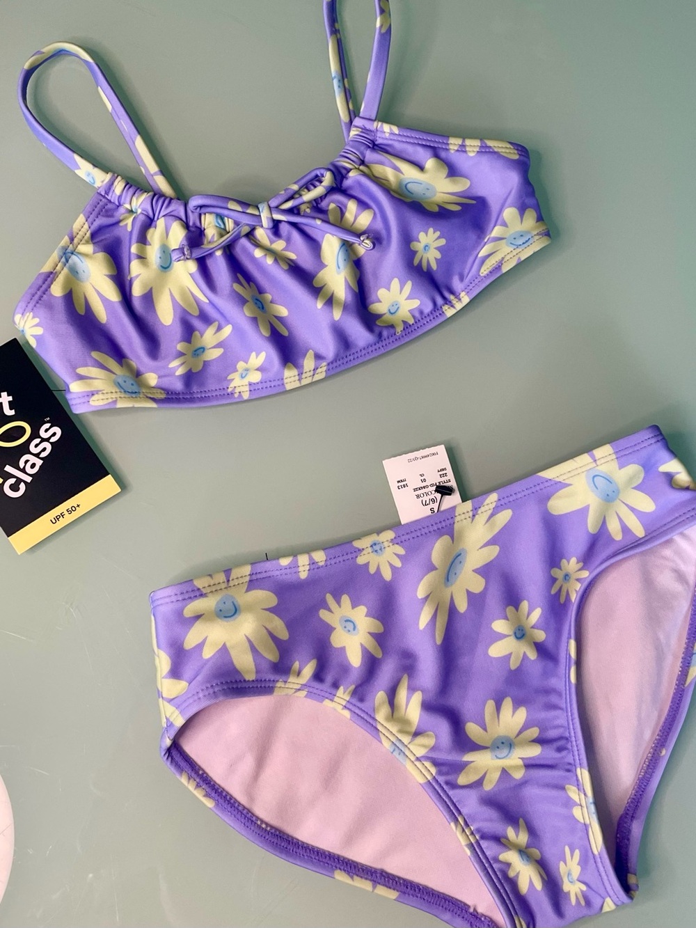 Art Class Girls Sz 6/7 Lavender Daisy Bikini Yellow Flower Bathing Suit Swimsuit